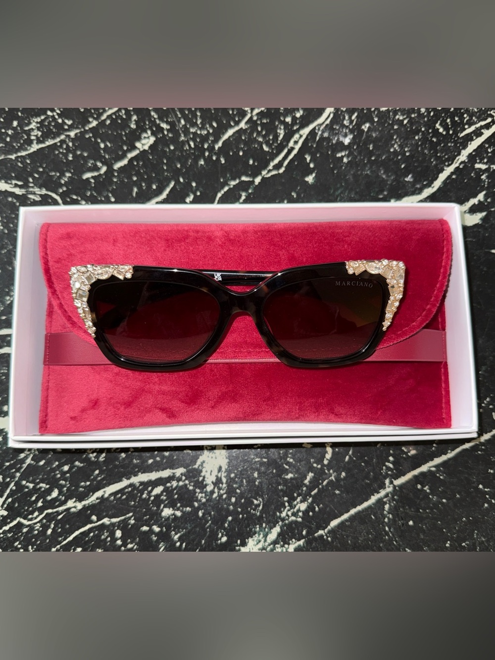 Marciano Tortoise Shell Cat-Eye Sunglasses with Crystal Accents